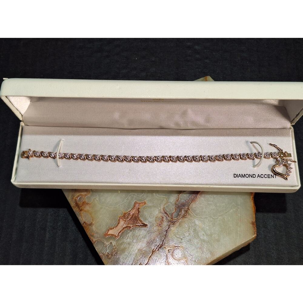Kohls Sterling Silver 18k Gold Over Tennis Bracelet Heart Charm Diamond Accent 8